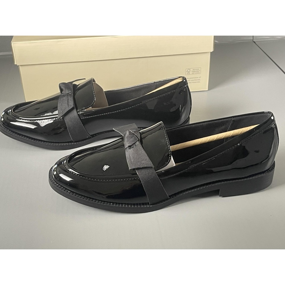 ON-34TH Shoes Womens Size 10 Black Patent Bow Loafers Flats Slip On KASANDRAP - Picture 4 of 8